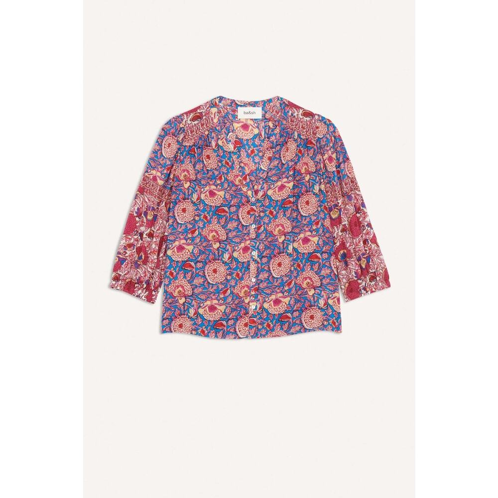Ba&sh Vlad Floral Print Button Front Blouse Top - XS Fushia